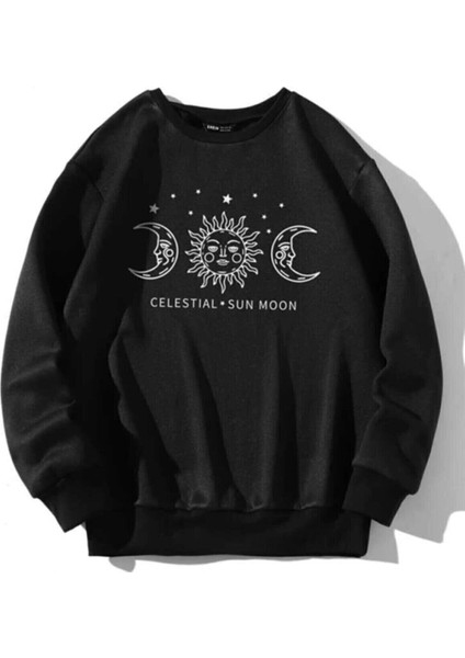 Ay Baskılı Siyah Oversize Sweatshırt fiyatları