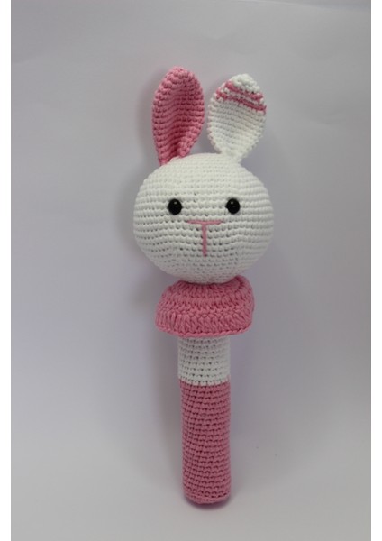 Ilgaz Shop Design Amigurumi Organik Pembe Tavşan Çıngırak Diş Kaşıyıcı ve Emzik Askısı 3'lü Set