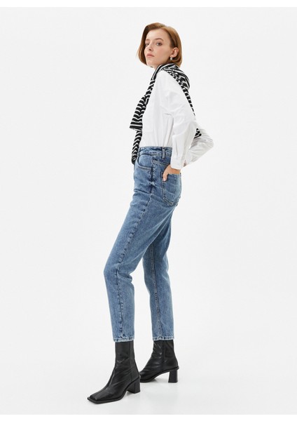 Koton Normal Bel Boru Paça Dar Koyu Indigo Kadın Denim Pantolon 4WAL40004MD
