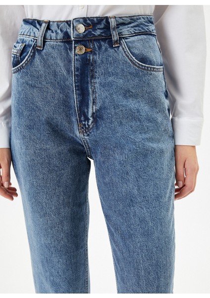 Koton Normal Bel Boru Paça Dar Koyu Indigo Kadın Denim Pantolon 4WAL40004MD indirimleri
