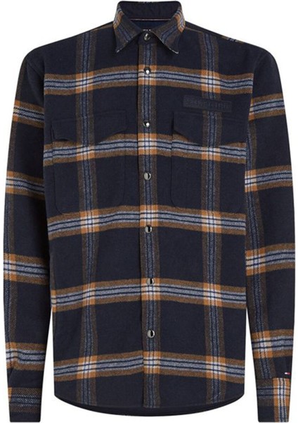 Slim Fit Düğmeli Yaka Mavi Erkek Gömlek MW0MW328520MS