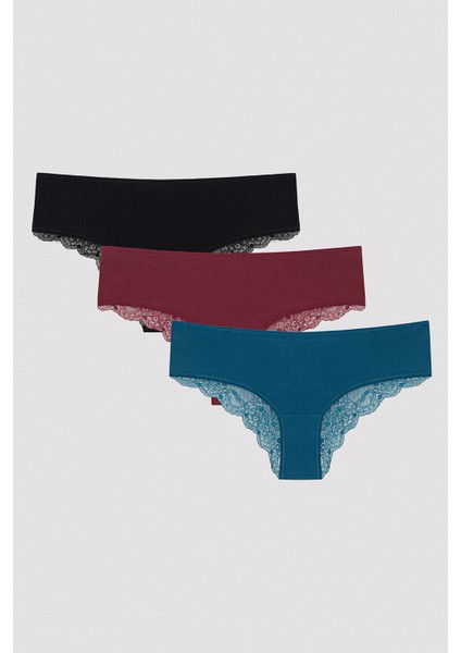 Dark Tones Dantel Detaylı 3lü Çok Renkli Hipster Külot