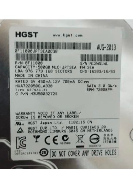 3.5" 500GB Hard Disk HDD 7200RPM Sata