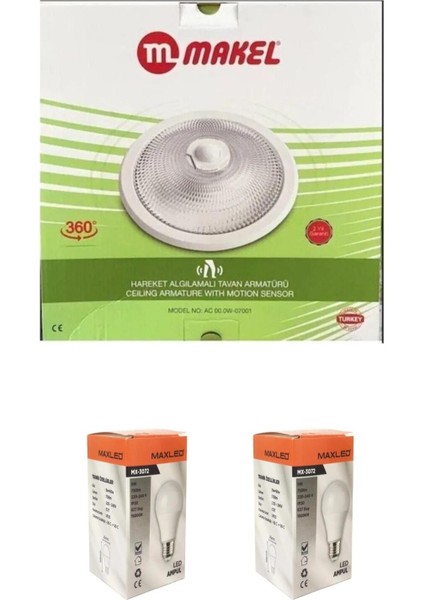 Sensörlü Tavan Armatür + 2 Adet 9W LED Ampul fiyatları