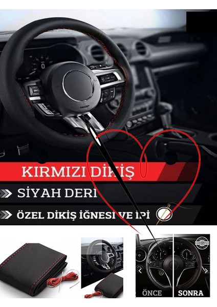 Renault Modus Uyumlu Araba,oto,araç Direksiyon Kılıfı Kırmızı Dikiş