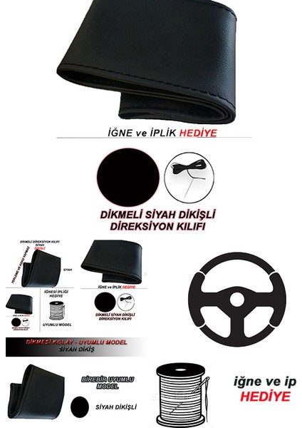 Saab 9/5 Uyumlu Araç,araba,oto Direksiyon Kılıfı Siyah Dikiş