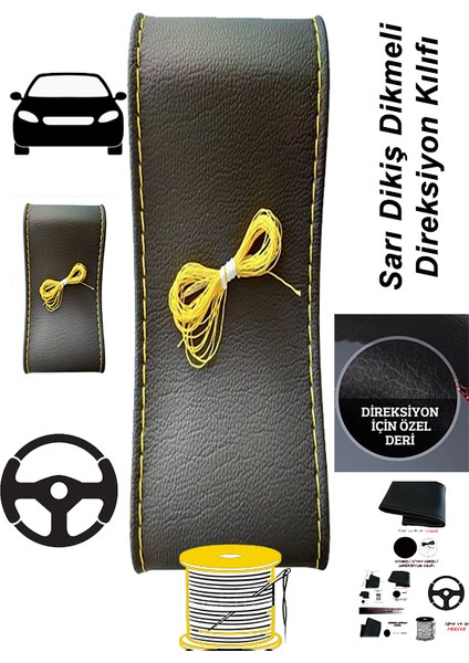 Volkwagen 2 Uyumlu Oto,araba Direksiyon Kılıfı Sarı Dikiş