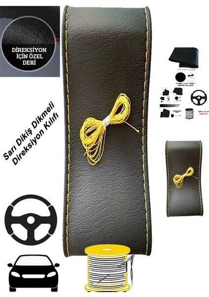 Volkwagen 2 Uyumlu Oto,araba Direksiyon Kılıfı Sarı Dikiş