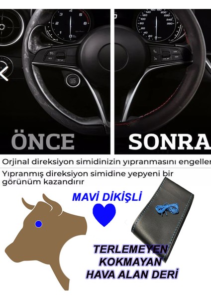 Toyota Aurıs Uyumlu Oto,araç Direksiyon Kılıfı Mavi Dikiş