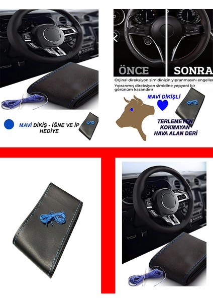 Hyundaı Getz Uyumlu Oto,araba Direksiyon Kılıfı Mavi Dikiş