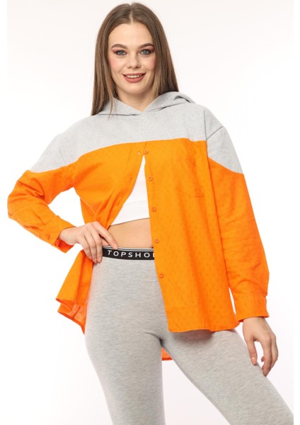 Pikka Online Kadın Gri Turuncu Geniş Kalıp Sweatshirt Baharlık Ceket Gömlek