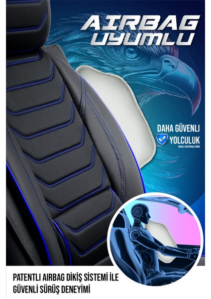 Honda Civic Uyumlu Lüx Deri Oto Koltuk Kılıfı Ön Arka Takım Sports Model Siyah Mavi fırsatları