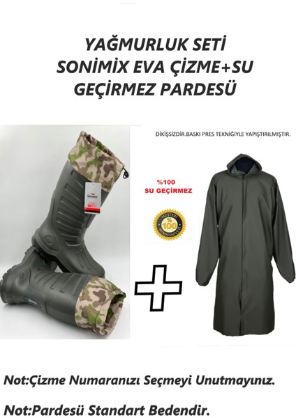Motokurye, Balıkçı, Yıkamacı Yağmurluk Seti (Sonimix Eva Çizme+Su Geçirmez Pardesü)