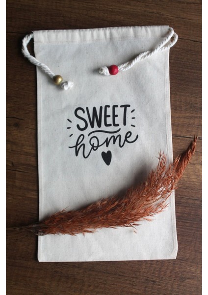 30X40CM - 2 Adet Keten Sweet Home Çok Amaçlı Kese - Saklama Torbası - Bakliyat Kesesi