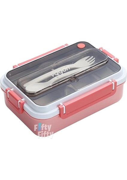 Bento Lunch Box Ofis-Okul Için Yeni Nesil Sefer Tası Tek Kat 3 Bölme Çatal ve Kaşıklı -Paslanmaz Çelik FF528
