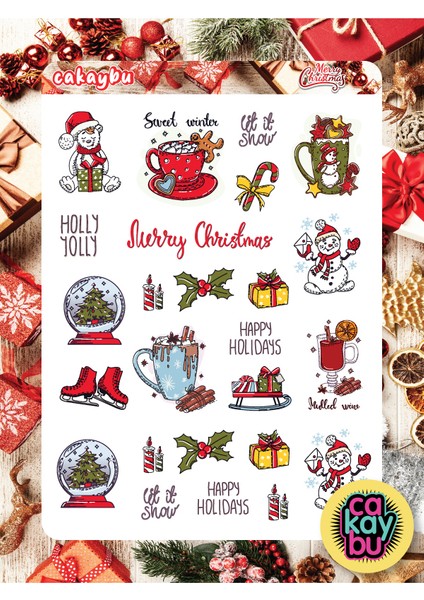 Merry Christmass Sticker Set A5 Boyutunda 1 Sayfa