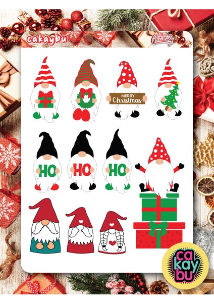 Merry Christmass Gnome Sticker Set A5 Boyutunda 1 Sayfa