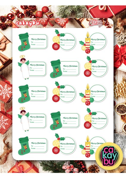 Merry Christmass Hediye Sticker Set A4 Boyutunda 1 Sayfa