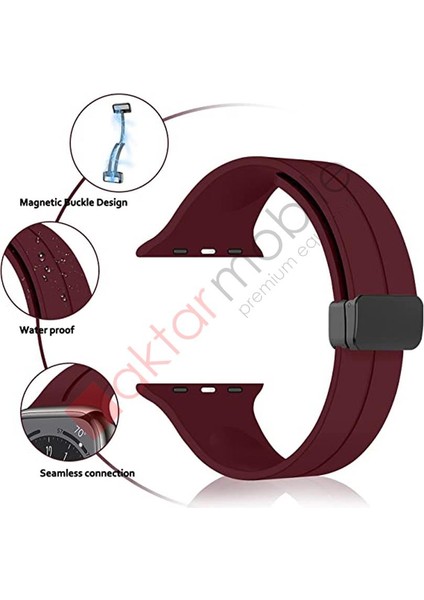 Apple Watch 9 45 mm Uyumlu Silikon Kordon Magnetik D Tokalı Spor Kayış Mıknatıslı Toka modelleri