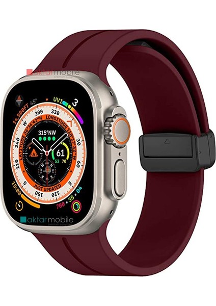 Apple Watch 9 45 mm Uyumlu Silikon Kordon Magnetik D Tokalı Spor Kayış Mıknatıslı Toka indirimleri