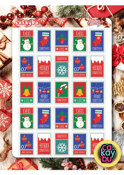 Merry Christmass Post Hediye Sticker Set A4 Boyutunda 1 Sayfa