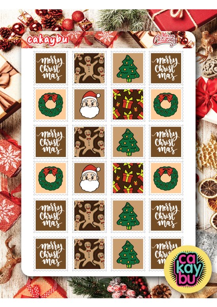 Merry Christmass Post Hediye Sticker Set A4 Boyutunda 1 Sayfa