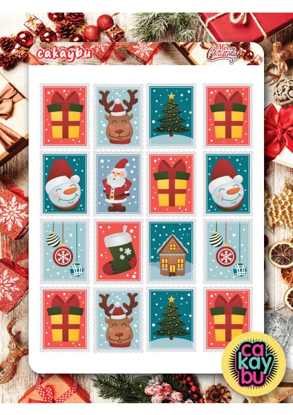 Merry Christmass Post Hediye Sticker Set A4 Boyutunda 1 Sayfa