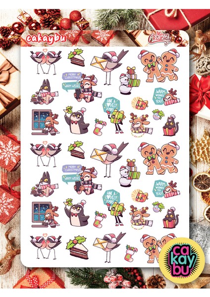 Merry Christmass Sticker Set A4 Boyutunda 1 Sayfa