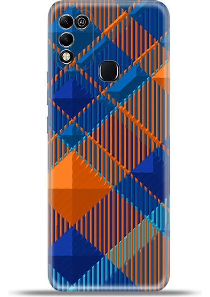 Infinix Hot 11 Play Kılıf Esnek Silikon Kamera Koruma 4K Desenli Özel Tasarım - Ekose Mavi