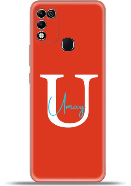 Infinix Hot 11 Play Kılıf Silikon Esnek Kamera Koruma Kişiye Özel Isim Harf Zao Kırmızı - U