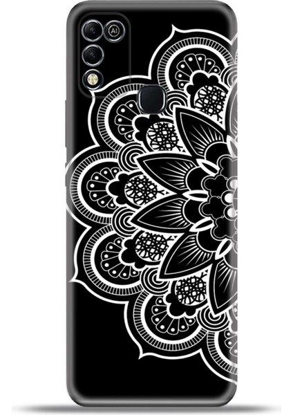 Infinix Hot 11 Play Kılıf Esnek Silikon Kamera Koruma 4K Desenli Özel Tasarım - Beyaz Mandala