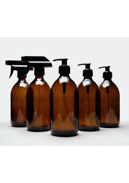 500 ml Amber Cam Sıvı Sabunluk ve Sprey Şişe 5 Adet