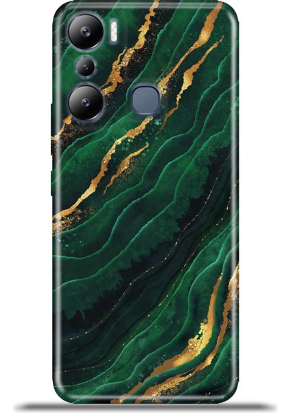 Infinix Hot 20I Kılıf Esnek Silikon Kamera Koruma 4K Desenli Özel Tasarım - Zümrüt Mermer