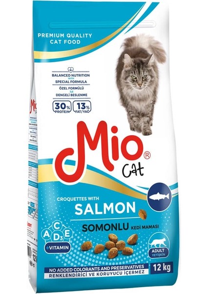 Somonlu Yetişkin Kedi Maması 12 kg Mio Somon Balıklı Kedi Kuru Maması