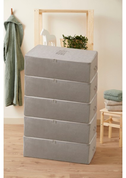 Renklibebek 5' Li Mega Boy Gri Renk Baza Altı Çeyiz Hurç Organizer ~ Ölçü: (74X46X22) - 5 Adet