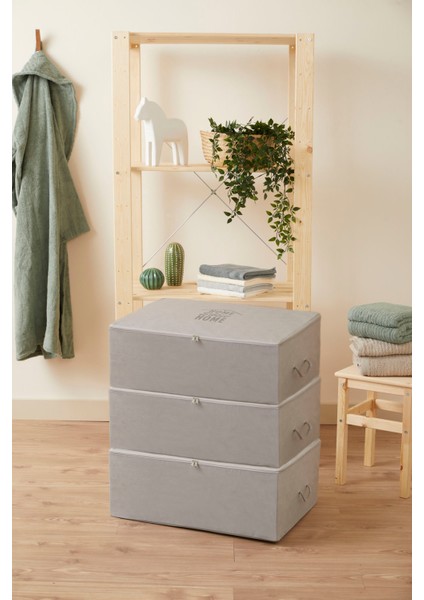 Renklibebek Hurç 3'lü Büyük Boy Gri Renk Baza Altı Tela Çeyiz Hurç Organizer ~ Ölçü: 3 x ( 62X46X22 )