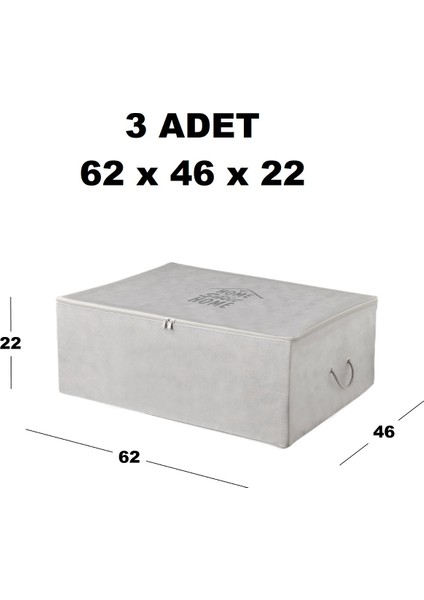 Renklibebek Hurç 3'lü Büyük Boy Gri Renk Baza Altı Tela Çeyiz Hurç Organizer ~ Ölçü: 3 x ( 62X46X22 )
