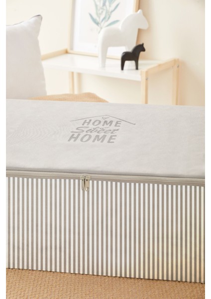 Renklibebek Hurç 3 Lü Mega Boy Gri Çizgili Baza Altı Modern Organizer Çeyiz Tela Hurç ~ Ölçü: 3 x (74X46X22)