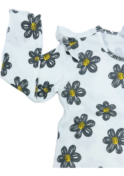 Çiçekli Beyaz Fitilli Sweat Tayt Ikili Takım modelleri