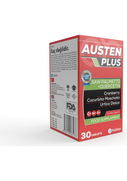 Austen Plus Asbien Cüce Palmiye, Kuersetin, Turna Yemişi ve Bal Kabağı İçeren Takviye Edici Gıda