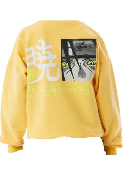 Erkek Çocuk /kız Çocuk Çift Taraf Anime Karakter Yazı Desenli Sarı Sweatshirt