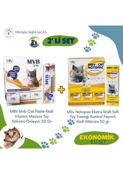 Cat Vitamin Paste 50 gr ve Mvb Notopac Peynirli Kedi Macunu 50 gr 2'li Ekonomik Set