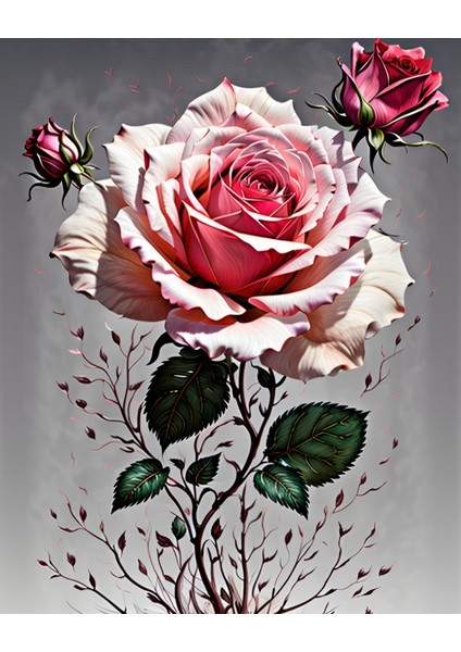 Renkli Baskılı Sayılarla Boyama Hobi Seti Çerçeveli 40 x 50 cm Pembe Gül