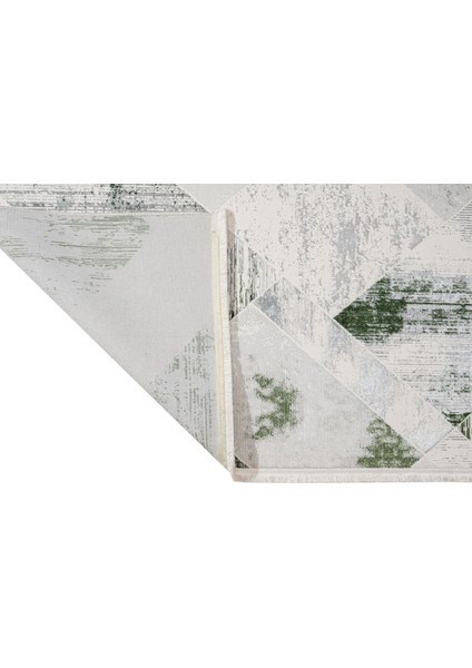 Sera Pamuk Taban Polyester Geometrik Desenli Yeşil Halı modelleri
