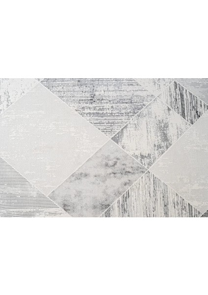 Dubai Pamuk Taban Polyester Geometrik Desenli Gri Halı