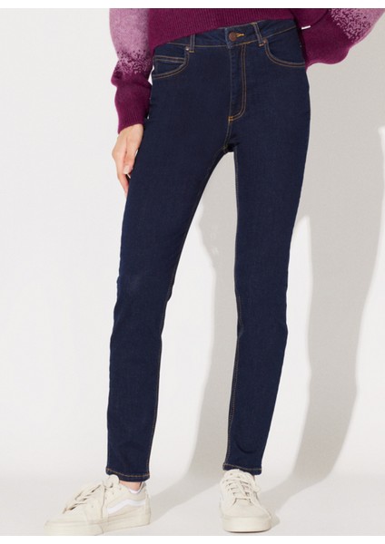 Scarlett High Rise Skinny Fit Dar Kesim Yüksek Bel Lacivert Esnek Jean Kot Pantolon