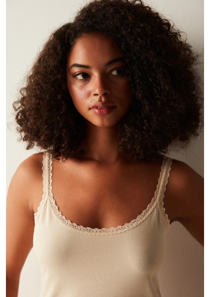 Cotton Dantel Detaylı Bej Atlet modelleri