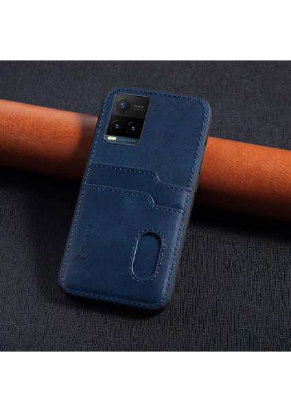 Vivo Y21 Uyumlu Kılıf Zebana Kartlıklı Lüx Deri Kılıf Lacivert