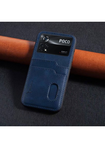 Xiaomi Poco X4 Pro 5g Uyumlu Kılıf Zebana Kartlıklı Lüx Deri Kılıf Lacivert