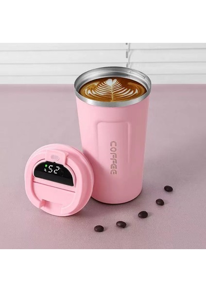 Yeni Akıllı Sıcaklık Ölçümü 304 Paslanmaz Çelik Kahve Fincanı Çift Katmanlı Vakum Termos Taşınabilir Araba Su Bardağı Eşlik Eden Bardak 510 ml (Yurt Dışından)